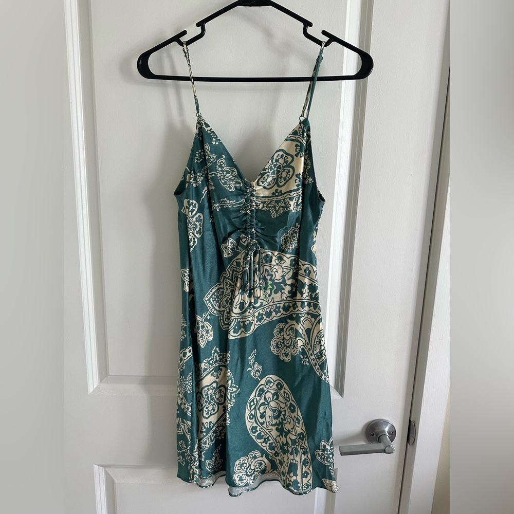 Zara Teal Paisley Satin Dress